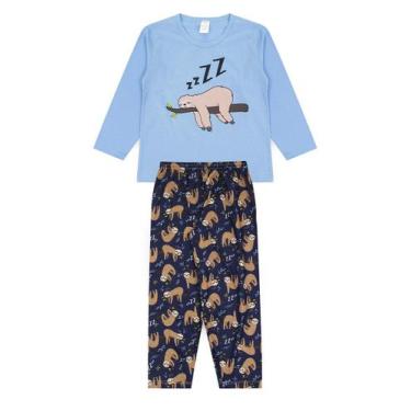Imagem de Pijama Infantil Masculino Inverno Preguiça - Hey Kids Azul Claro - Hey