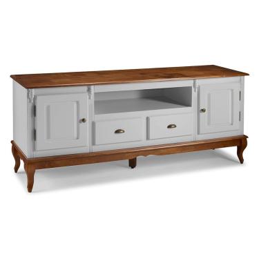 Imagem de Rack para Sala com Pés Luis XV 2 Portas 2 Gavetas e Nicho 60812M Hannover - Off White/Imbuia Glazer