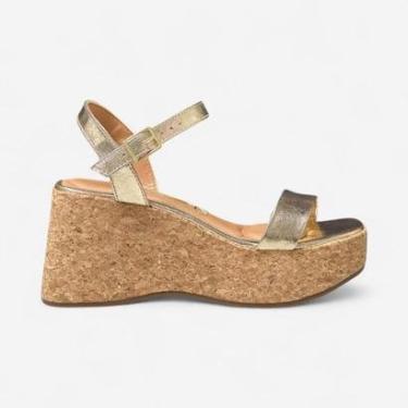 Imagem de Sandália Plataforma Vizzano Feminina Metalizada Dourada-Feminino