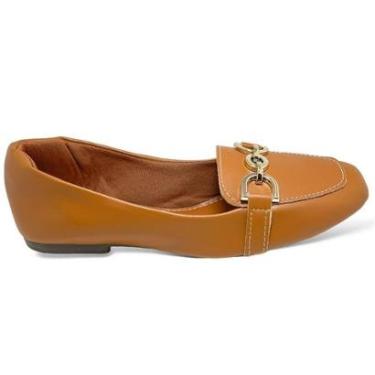 Imagem de Mocassim Feminino Caramelo Comfort Bico Quadrado Detalhe Elos Dourados-Feminino
