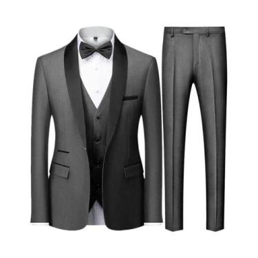 Imagem de Conjunto De Terno Slim Fit Masculino Preto De Tamanho Grande Com Três 