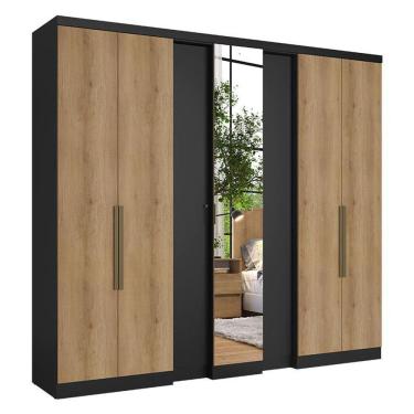 Imagem de Guarda Roupa Casal Selecto Glass 7 Portas Preto Capuccino Acetinado - THB