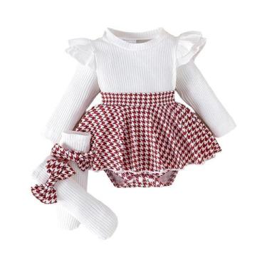 Imagem de Conjunto De Saia Houndstooth Preta E Faixa De Cabelo Para Bebês Menina