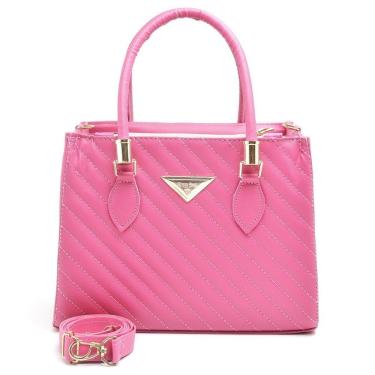 Imagem de Bolsa Feminina Média OEM Shopbag Bordada Linea em Couro Sintético 24x18x10cm Rosa Pink para Público Feminino