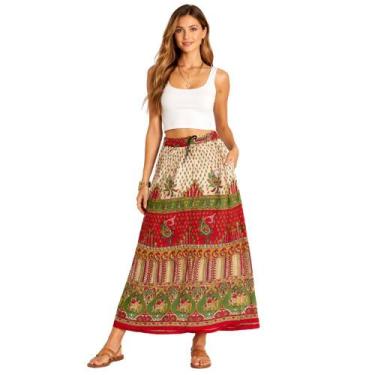 Imagem de Mergulhe na Essência Indiana: Saia Longa Boho com Estampa Tradicional 