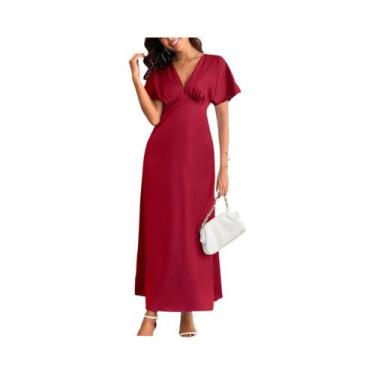 Imagem de Vestido Maxi De Seda Estilo Boêmio Para Mulheres, Decote Em V, Manga C
