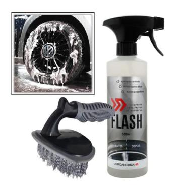Imagem de Kit Flash Autoamérica 500ml + Escova de Pneus - Limpador de Pneus e Bo