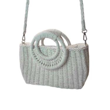 Imagem de Bolsa Artesanal Praia Forrada Meia Lua Retangular Verão Branco - OUTRA