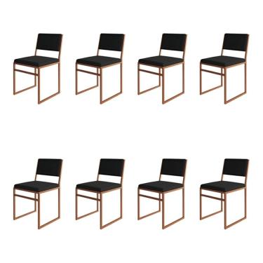 Imagem de Kit 8 Cadeiras Industrial Isa Veludo Preto Base Cobre para Mesa Sala Cozinha - Cobre/preto