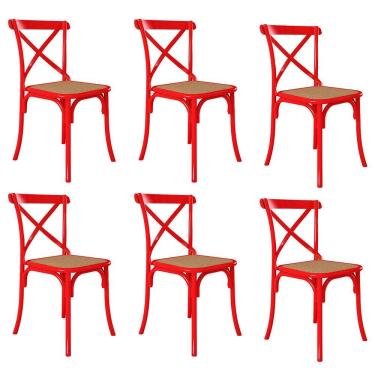 Imagem de Kit 6 Cadeiras Cross Katrina X em Aço para Mesa Sala Cozinha Assento Bege - Vermelho/bege