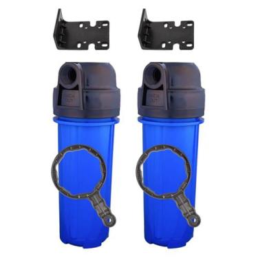 Imagem de Kit 2 Carcaça Filtro Cavalete Caixa D'água 10 Polegadas Pou Azul 0 - R