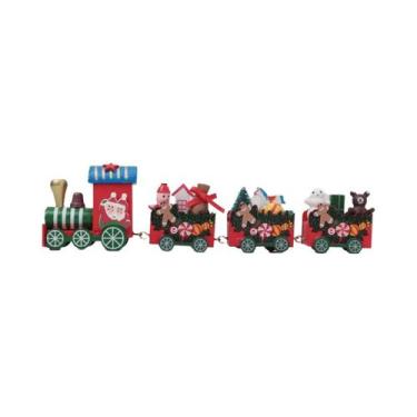 Imagem de Mini Decorações De Trem De Natal Em Madeira Pintadas, Ornamentos De Me