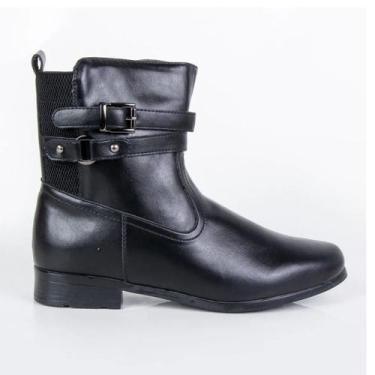 Imagem de Bota Feminina Mooncity 72329 Cano Baixo com Fivelas e Zíper, 35, Preto