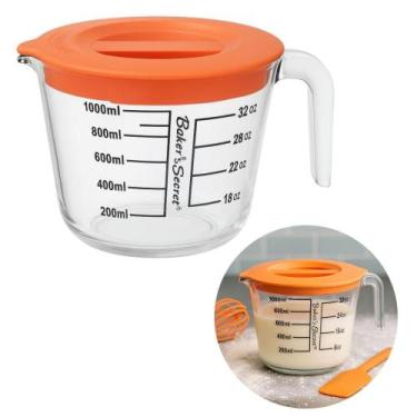 Imagem de Jarra Medidora em Vidro Graduada 1000ml com Tampa Cozinha - Baker's Se