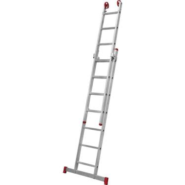 Imagem de Escada Extensiva 3 em 1 ESC0616 2 X 7 Degraus de Alumínio com Barra Estabilizadora 150kg Botafogo Lar & Lazer