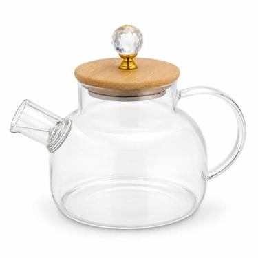 Imagem de Chaleira Bule de Vidro Borossilicato 1L Tampa Bambu Cristal Infusor Va