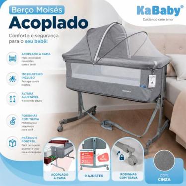 Imagem de Berço Moisés Cobed Cinza com Colchão, Cinta, Balanço e Mosquiteiro KaB