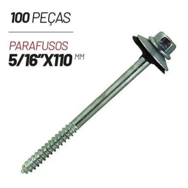 Imagem de 100 Parafuso Telha Fibrocimento 5/16 110mm Zincado Completo - Congratu