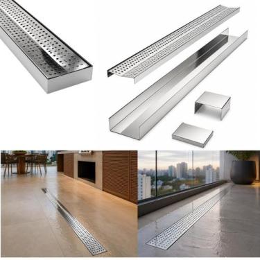 Imagem de Ralo Linear Inox Perfurado Espelhado 10x100 Varandas Apartamento - FIC