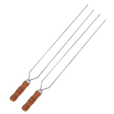 Imagem de 2 Espetos Duplo 60cm De Inox Com Cabo Madeira - Churrasco