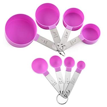 Imagem de FUYTERY Conjunto de copos e colheres medidores de 8 peças utensílio de cozinha empilhável de aço inoxidável (Roxa)