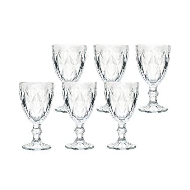 Imagem de Mimo Style Jogo de 6 Taças de Vidro Transparente Vitral com Capacidade de 320ml com Alto Relevo e Aparencia Diamantada. Ideal para Vinhos, Sucos, Uísque, Água e Cerveja, Cálice para Festa e Casamento