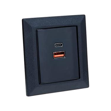 Imagem de Espelho de Tomada Duplo Chanfrado com 2 Usb 9.0A Preto