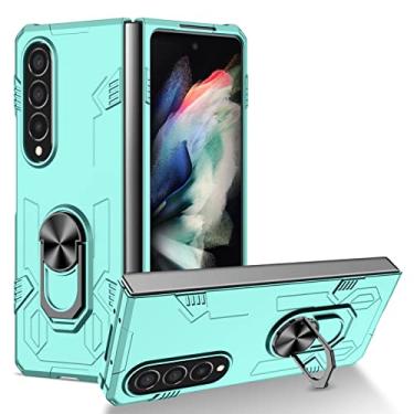 Imagem de zhouye Capa à prova de choque para Samsung Galaxy Z Fold 4 2022, capa de telefone de proteção contra quedas de grau militar, anel giratório 360 suporte magnético anti-impressão digital resistente a arranhões, azul1
