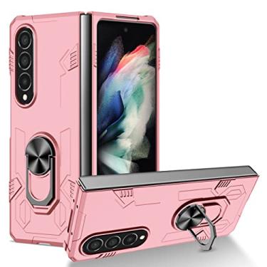 Imagem de zhouye Capa à prova de choque para Samsung Galaxy Z Fold 4 2022, capa de telefone de proteção contra quedas de grau militar, anel giratório 360 suporte magnético anti-impressão digital resistente a arranhões, rosa
