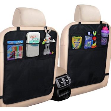 Imagem de E-Living Store TraveltoGO Protetor de assento traseiro com armazenamento de bolso, organizador de capas de assento à prova d'água Tapetes automotivos com armazenamento de 6 bolsos, suporte de tablet de brinquedos para crianças e viagens de desenho animadoE-Living Store 2 Kids Kick Mat Organizers Z01