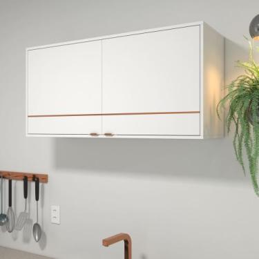 Imagem de Armário Aéreo Multiuso 110cm 2 Portas Mdp Branco Com Frizos Cobre - E-