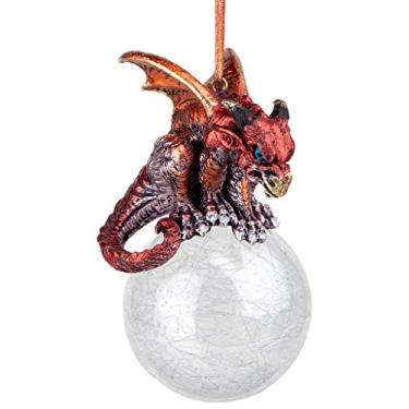 Imagem de Design Toscano Enfeite de Natal colecionável do Dragão Percher de 2018, 8,9 cm, colorido