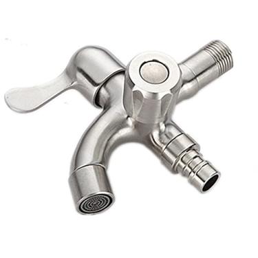 Imagem de LIDON Torneira externa Torneira de máquina de lavar Torneira dupla Torneira de aço inoxidável Máquina de lavar Torneira de máquina de lavar Uso duplo para pia, escovado A (cor: escovado A)