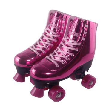 Imagem de Patins Shine Rosa Quad Roller Skate Clássico Brilhante - Fenix