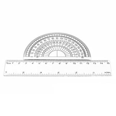 Imagem de LUGU Conjunto de régua de fer menta de geometria matemática de t nsparente de 4 peças inclui régua reta de 6 polegadas e régua triangular e t nsferidor de 2 peças pa material escolar de