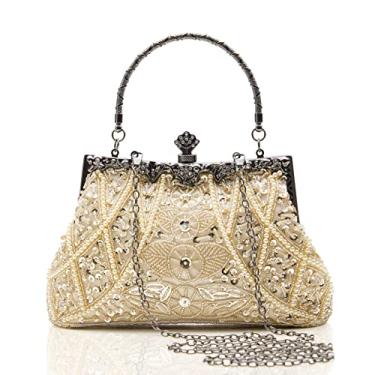Imagem de BABEYOND Bolsa clutch feminina para noite – Acessórios da década de 20 para mulheres, bolsa de noite Gatsby vintage com contas e pérolas, Bege