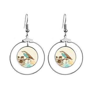 Imagem de Freehand – Brincos de argola com desenho de flor azul e preto