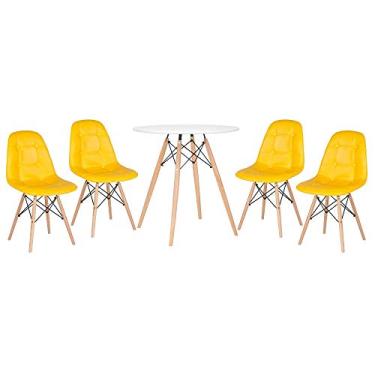 Imagem de Loft7, Kit Mesa Eames 70 cm branco + 4 cadeiras estofadas Botonê amarelo