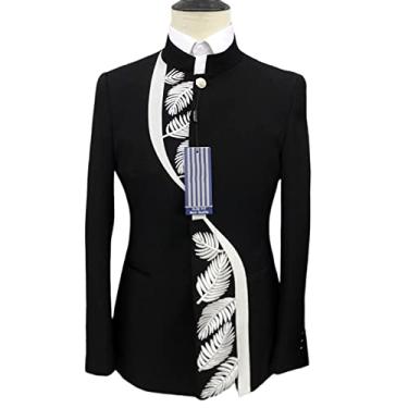 Imagem de Ternos masculinos, 2 peças, terno bordado de smoking slim fit jaqueta de casamento trespassada, preta, M 48/32)