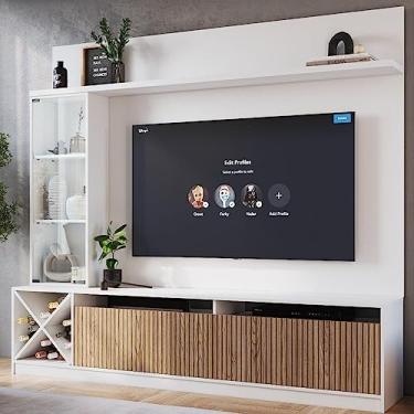 Imagem de Rack com Impressão Ripada e Painel para Tv até 60 Polegadas com Cristaleira e Adega Capri Quiditá Branco/brise