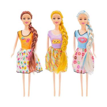 Imagem de Kit Com 3 Bonecas Fashion Com Tranças - Modelos Diversos