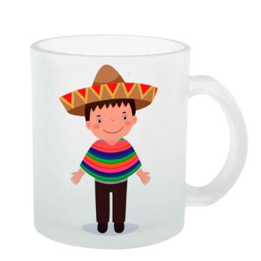 Imagem de Caneca Vidro Jateada Menino fofo chapeu mexicano