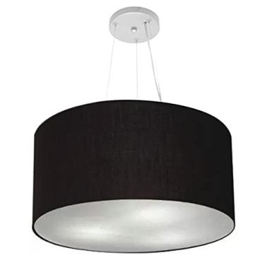 Imagem de Lustre Pendente Cilíndrico Cúpula Tecido 50x30 cm, Vivare Iluminação, Pendente4189 PR, Preto, Médio