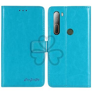 Imagem de TienJueShi Suporte de livro azul retrô protetor de couro TPU capa de silicone para HTC U23 Pro 6,8 polegadas capa de gel carteira Etui