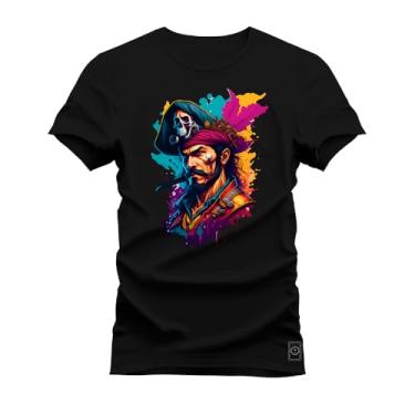 Imagem de Camiseta Premium 100% Algodão Estampada Shirt Unissex Pirata Sinistro Preto GG