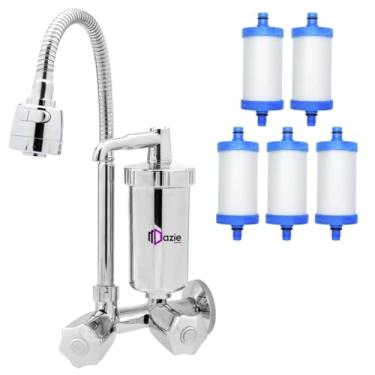 Imagem de Torneira Com Filtro Abs Cozinha Parede Bica Gourmet Flexível Móvel + 4 Refil Extra (C50)