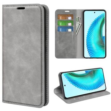 Imagem de Capa para Huawei Honor X9b, design carteira de couro com slot para cartão e fecho magnético capa dobrável Huawei Honor Magic 6 lite capa para celular Huawei Honor X50 5G (cinza)