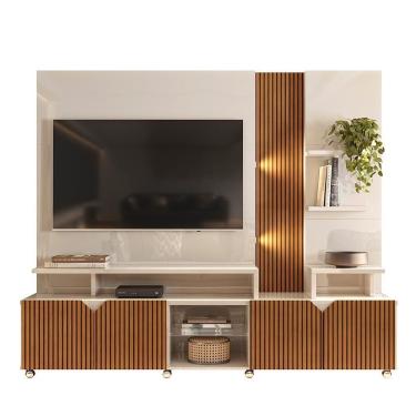 Imagem de Home Para Tv Até 55 Led Ripado 3d 2,10m Off White Madeirado