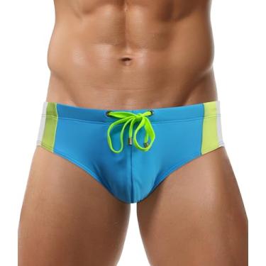 Imagem de SEAUR Biquíni masculino sexy, cintura baixa, roupa de banho esportiva, secagem rápida, com cordão ajustável, Azul 3, G