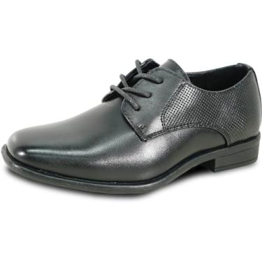 Imagem de bravo! Sapato social masculino King com cadarço Oxford bico liso ou bico de couro para uniforme escolar tamanho evento formal de criança a jovem, preto marrom conhaque, Preto 77, 8 Toddler